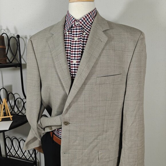 Calvin‎ Klein Men's Sport Coat Blazer Two Button Taupe Grayish Plaid Wool Sz 46L - Picture 6 of 16